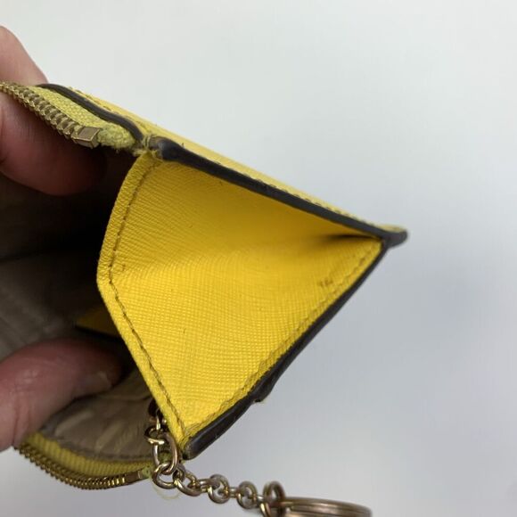 Michael Kors Jet Set Travel Saffiano Leather Coin Pouch Yellow Small Key Zip - Picture 9 of 13